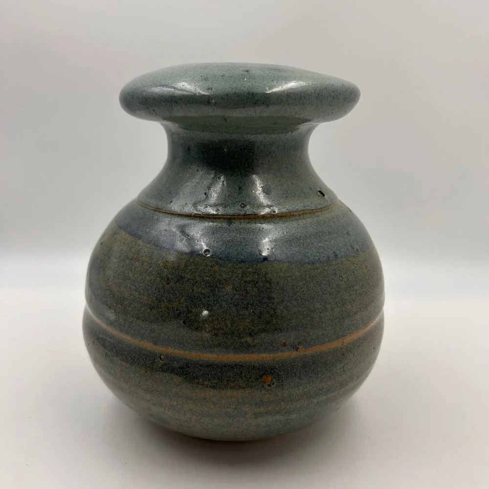 UDU Drum Studio Pottery Signed Vase SML Pottery Blue Gray Glazed Stoneware Music